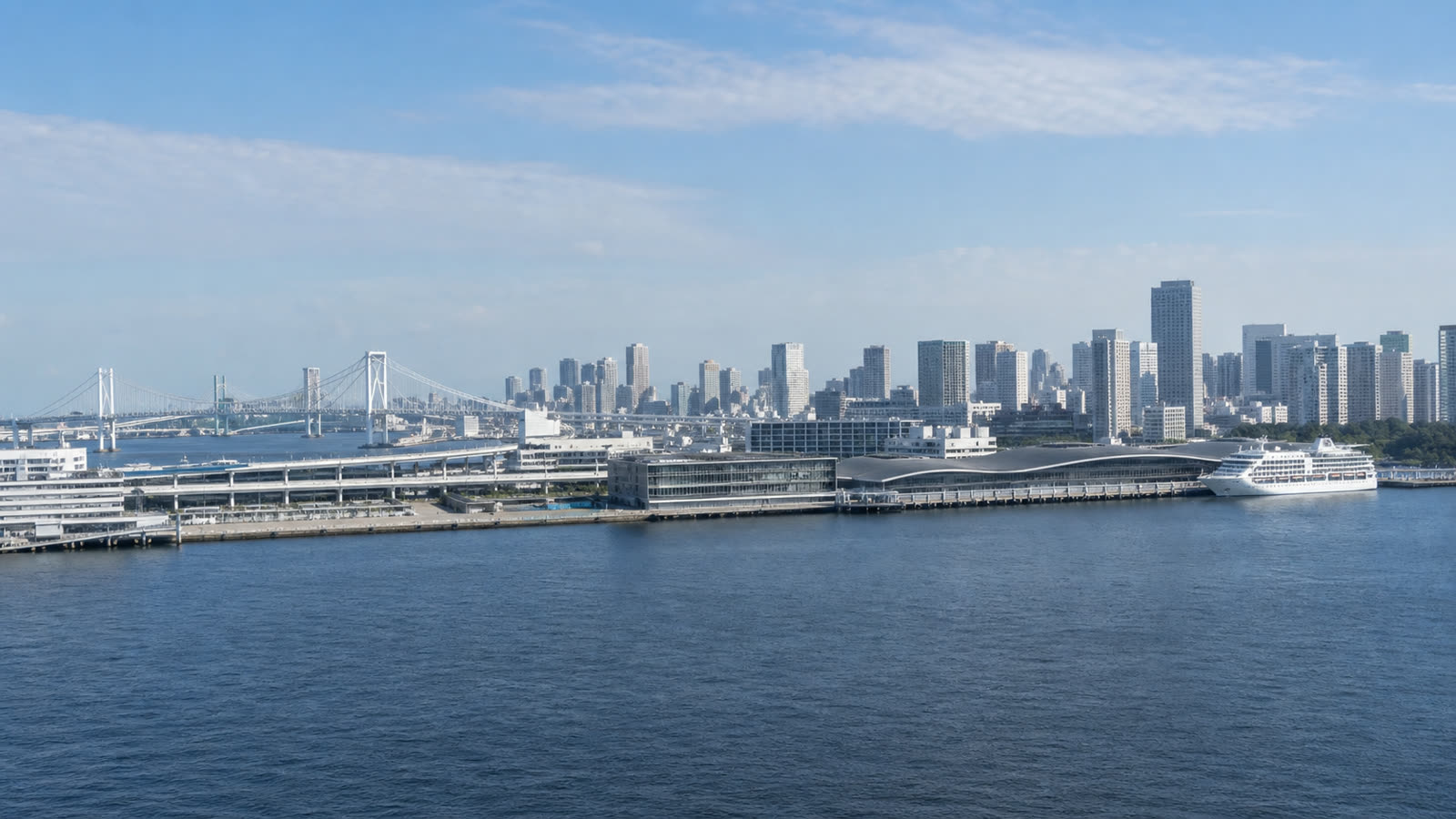 Tokyo International Cruise Terminal with an unbranded ship and the distant city at realistic scale
