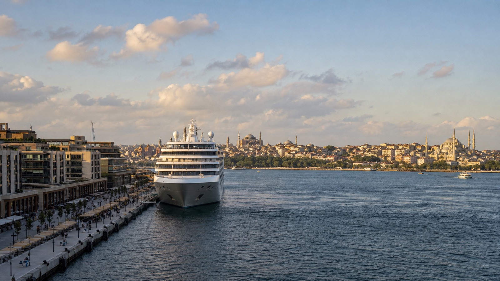Galataport Istanbul and the Bosphorus with the historic peninsula beyond