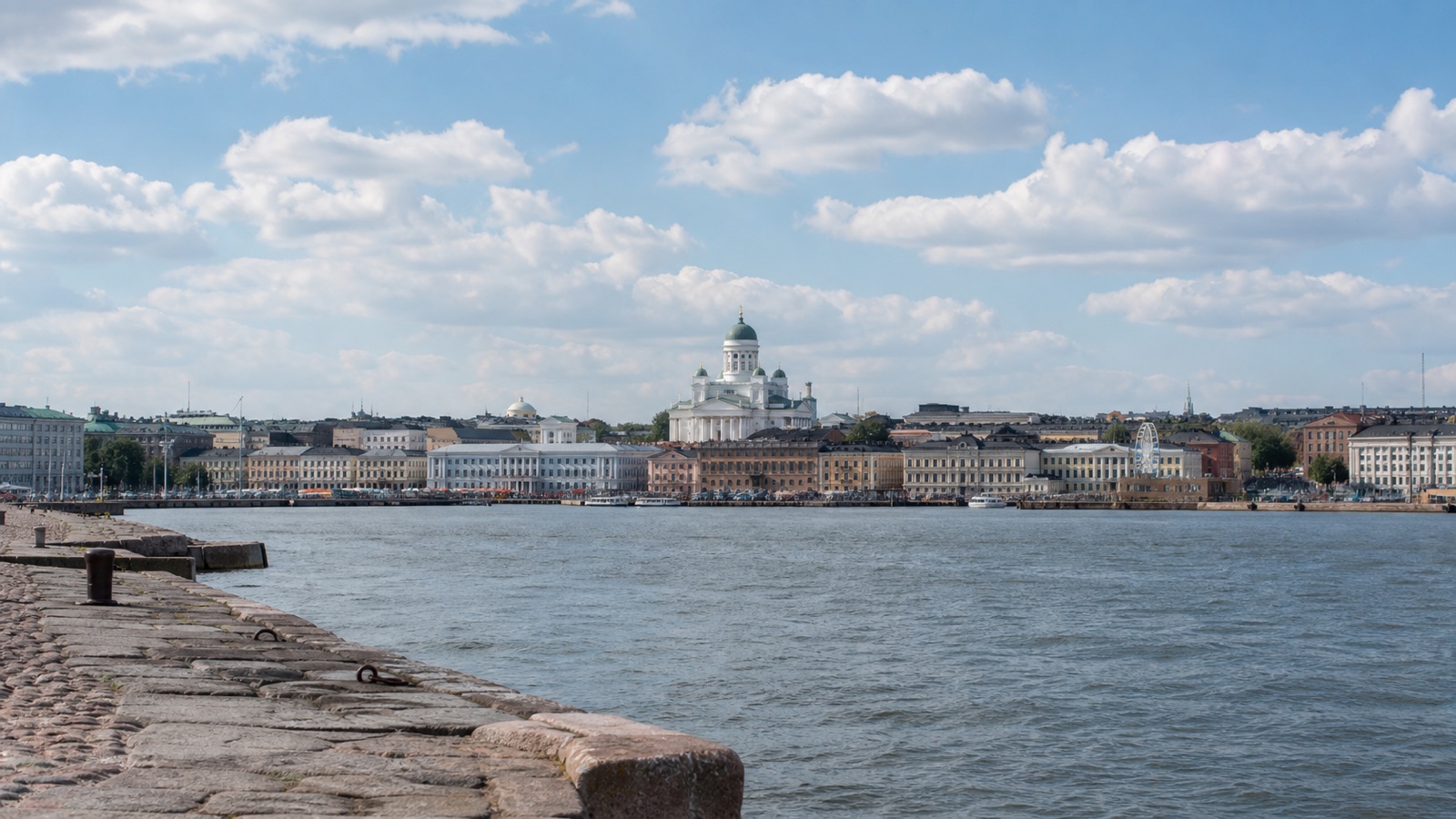 Helsinki cruise quay and Baltic waterfront with an unbranded ship