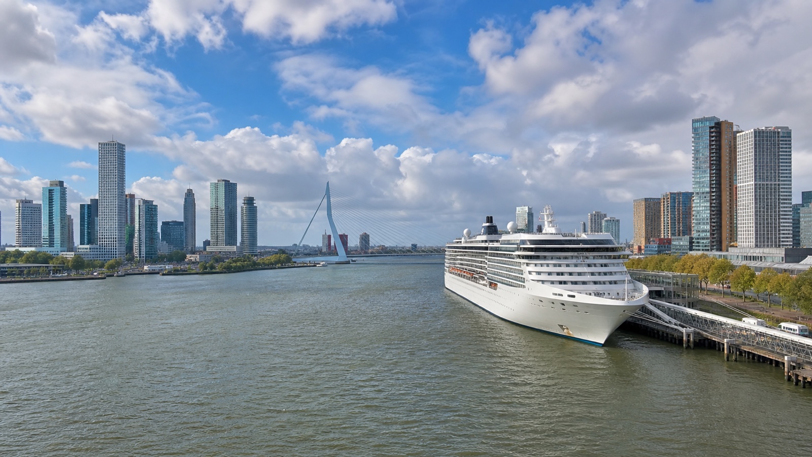 Rotterdam cruise quay beside the modern city skyline